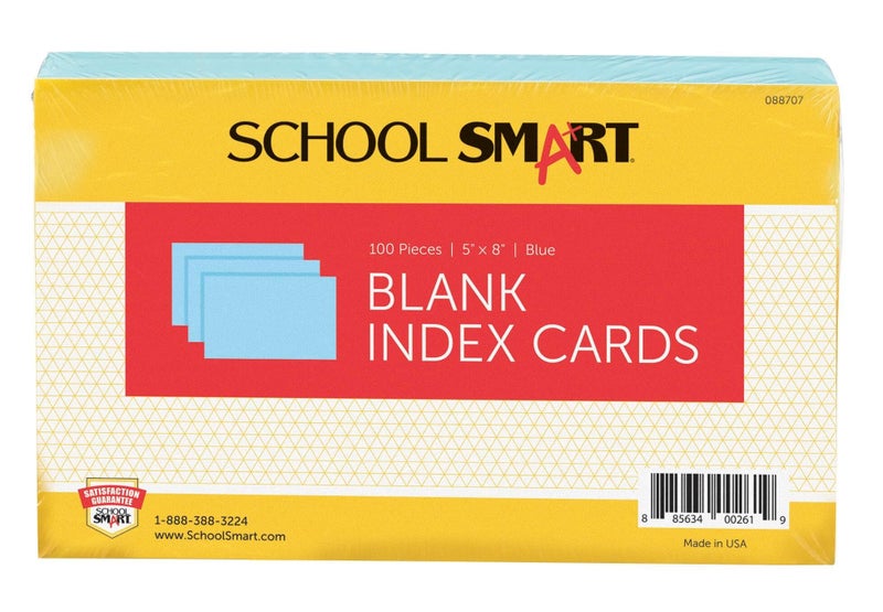 School Smart Unruled Index Cards, 5 x 8 Inches, Blue, Pack of 100 - Image 1